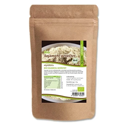 Afbeelding van Mynatura Biologische sojameel geroosterd, van sojabonen, soja, veganistisch, voor bakken en koken, alternatief meel, in zak (3 x 1000 g)