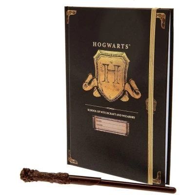 Afbeelding van Harry Potter Hogwarts Schild Notitieboek &amp; Toverstaf Pen Set Zwart