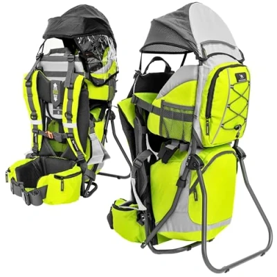 Afbeelding van DROMADER Draagzak Rugzak 12 Maanden Plus Comfortabel voor ouders Praktische zakken Thermische zak Rugdrager peuters met regenhoes en zonnekap Groen