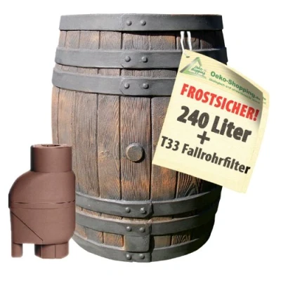 Afbeelding van REGENKNOP EIKENTON 240L met REGENCOLLECTOR T33, de REGENTON REGENFILTER voor AUTOMATISCH VULLEN, voelbare houten structuur in een zeer mooi ontwerp, bedrieglijk echte
