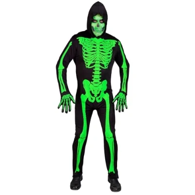 Afbeelding van Widmann Spook &amp; Skelet Kostuum Gif Groene Halloween Skeletman Groen, Zwart Small Carnavalskleding Verkleedkleding