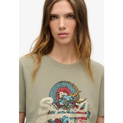 Afbeelding van Superdry Tokyo Relaxed Tshirt print, Dames, Maat: 36, Light khaki green