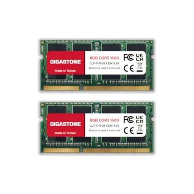 Afbeelding van Gigastone 16GB (8GBx2) SODIMM DDR3 1600 MHz geupgrade Ram geheugen, interne opslag PC3 12800 CL11 1.35V 204 Pin ongebuffered, ECC geschikt voor Laptop (Laptop Only)