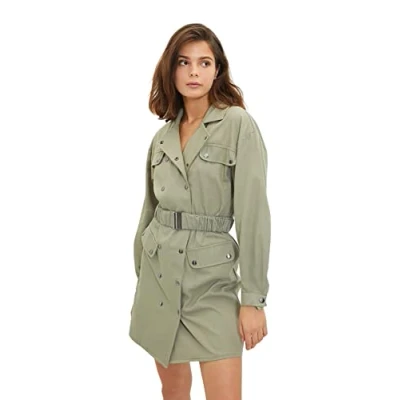 Afbeelding van Trendyol Kaki Geweven Jasjurk Met Knoopsluiting En Riem Twoaw22El0446
