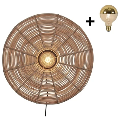 Afbeelding van Good&amp;Mojo Wandlamp Tanami Rotan Schijf Large Zwart 55x14x55cm