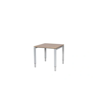 Afbeelding van Domino bureau, hoogte instelbaar (62 85cm) met 80x80cm &#039;zwevend&#039; havana/ kersen licht 25mm blad en aluminium (RAL9006) N poot frame.