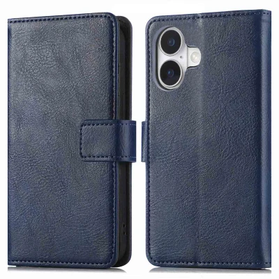 Afbeelding van Apple iPhone 16 Plus Hoesje Kunstleder iMoshion Bookcase Donkerblauw Telefoonhoesje