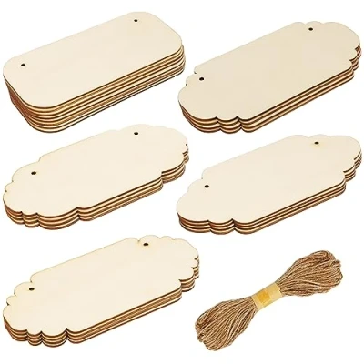 Afbeelding van Belle Vous 23 Pak Geassorteerde Blanke Onbewerkte Houten Plakkaten Spaanplaat Hobby Uitsnedes met Hangend Touw Ideaal voor DIY, Pyrografie, Decor, Bruiloft, Verven &amp; Hangende Borden