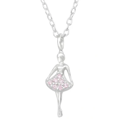 Afbeelding van JoyS Zilveren ballerina hanger roze zirkonia inclusief ketting 39 cm (extra oogje op 36 cm)