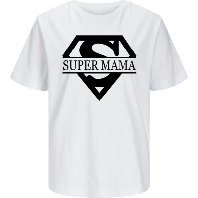 Afbeelding van T shirt Super Mama Persoonlijk cadeau voor met naam Maat XXL Kleur Wit Leuk Moederdag