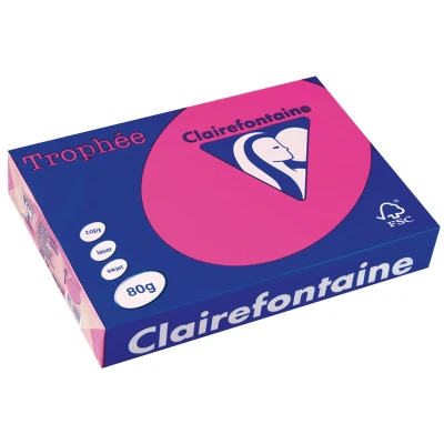 Afbeelding van Clairefontaine Trophée Intens, gekleurd papier, A4, 80 g, 500 vel, fluo roze papier