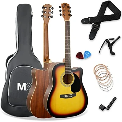Afbeelding van MX by 3rd Avenue Performance Series 4/4 formaat akoestische gitaar, gitaarpakket met sunburst bovenblad van vurenhout