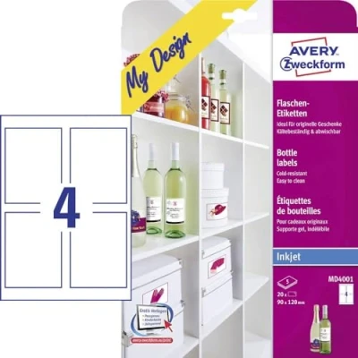 Afbeelding van Avery Zweckform MD4001 Flesetiketten 90 x 120 mm Papier Wit 20 stuk(s) Permanent hechtend Inkjet