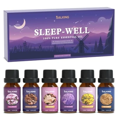 Afbeelding van SALKING Slaap Gut Set etherische oliën, cadeauset, aromatherapie, geuroliën voor diffuser, luchtbevochtiger, 6 x 10 ml (Vetiver, Benzoe, Valeriaan, strobloem, lavendel, sandelhout)