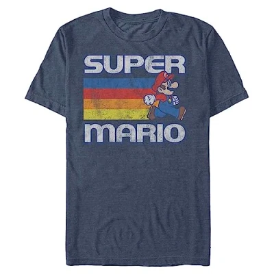 Afbeelding van Nintendo Super Mario Running Retro Stripe T shirt voor heren blauw XL