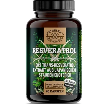 Afbeelding van resveratrol 1000 mg per dagelijkse dosis Belangrijk: 100:1 extract (= 10.0000 jap. kruidkruid wortel) + piperine I 98% trans hoge laboratorium getest NE SCHEUNENGUT®