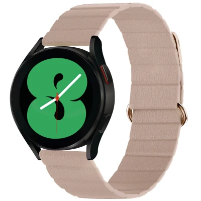 Afbeelding van Magnetisch lederen bandje Universeel 20 mm aansluiting Beige iMoshion Kunstleder