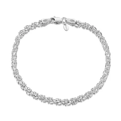 Afbeelding van Amberta Sieraden Echt 925 Sterling Zilver Armband Kogelketting Schakelarmband Bedelarmbanden voor Vrouwen en Man Unisex Lengte: 20cm