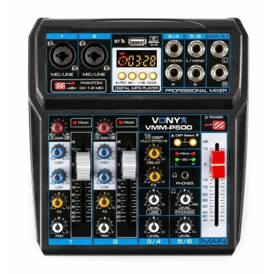 Afbeelding van Vonyx VMM P500 mixer 4 kanaals met Bluetooth, DSP en mp3 speler