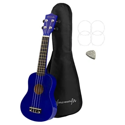 Afbeelding van Wereld Ritme Soprano Ukulele Beginner Uke Finish met Gig Bag, Spare Snaren &amp; Vilt Pick standard Blauw