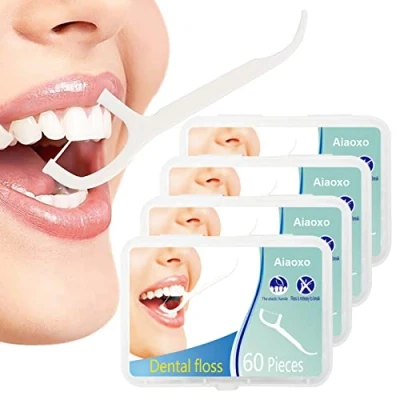 Afbeelding van Tandflosstokers, 4 stuks, 240 wegwerpfloss, tandverzorging, tandreiniging, tanddraad, hygiënische tandenstokers met draagbaar verpakt, perfect voor gezinnen, hotels en reizen