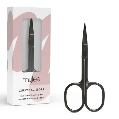 Afbeelding van Mylee nagelschaar met gebogen rand, professioneel, slank, matzwart, roestvrij staal, van salonkwaliteit voor nauwkeurig trimmen en gladde, afgeronde randen