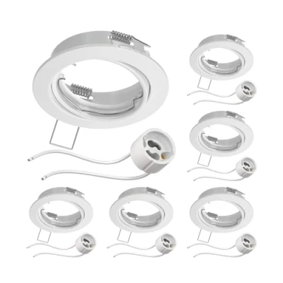 Afbeelding van ledscom.de 6 stuks plafond inbouwframe FERE wit mat draaibaar (LED/Halogeen/GU10/MR16/PAR16/50mm) incl. GU10 fitting