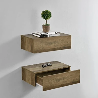 Afbeelding van Wandplank met lade set van 2 zwevend 46x30x15 houtkleurig