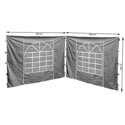 Afbeelding van QUICK STAR 2 zijpanelen met PVC venster 300x195 cm voor paviljoen Sahara 3x3m zijwand grijs