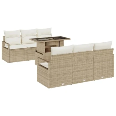 Afbeelding van vidaXL 7 Delige Tuin Sofa Set met Kussens Beige Poly Rattan