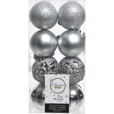 Afbeelding van Decoris Kerstballen 16 stuks zilverkleurig kunststof 6 cm