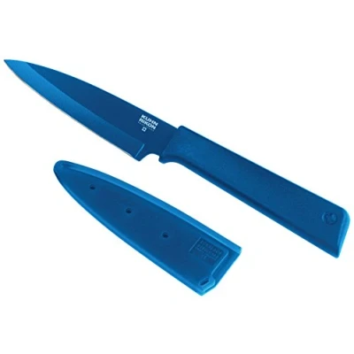 Afbeelding van KUHN RIKON 26603 Colori+ pantsermes recht lemmet met lemmetbescherming, anti aanbaklaag, roestvrij staal, 19 cm, blauw
