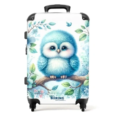 Afbeelding van NoBoringSuitcases.com Grote koffer Blauw uilenjong op tak Kinderkoffer jongen Reiskoffer met 4 wielen Trolley wieltjes Rolkoffer groot kinderen 72 liter Ruimbagage valies 20kg
