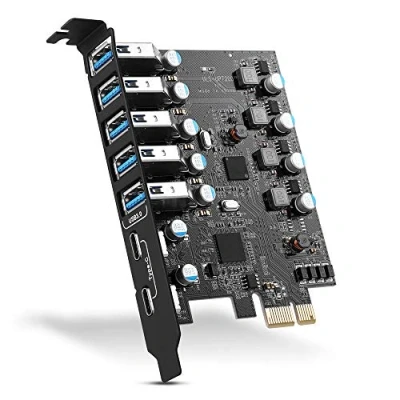 Afbeelding van 7 poorts PCI E naar USB 3.0 uitbreidingskaart (2 x C 5 A) Express 3.2 interne 3 hub voor desktopcomputer compatibel met Windows 10/8/7/XP