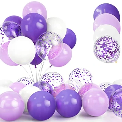 Afbeelding van 30 Stuks Paarse Ballonnen, 12 inch Confetti Ballonnen paars Donkerpaars en Witte Helium Latex met lint voor Verjaardag Bruiloft Kinderen Baby Shower Party Decoraties
