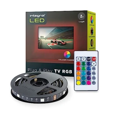 Afbeelding van Integral Plug&amp;Play RGB LEDstrip voor achter TV 2meter 1.5W/M 24LED/M 10mm met USB RGBW 3 watt 20.000 Branduren