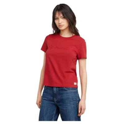 Afbeelding van G Star RAW Script Shiny Regular Tee, rood (Baron D25064 a870 1828), L