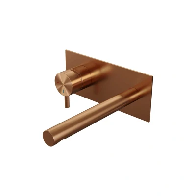 Afbeelding van Brauer Copper Edition Wastafelmengkraan inbouw rechte uitloop rechts hendel kort smal afdekplaat model B2 PVD geborsteld koper