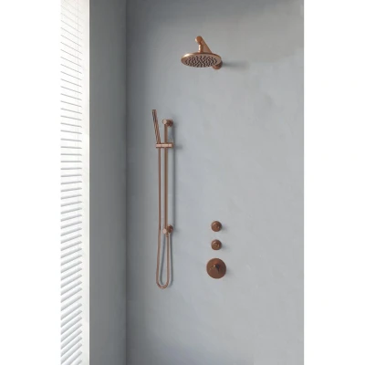 Afbeelding van Brauer Copper Edition Regendoucheset inbouw hoofddouche 20cm 3 gladde knoppen rechte wandarm glijstang handdouche staaf 1 stand PVD