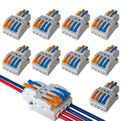 Afbeelding van QitinDasen 9Pcs Premium KV424 Hefboom Moer Draadconnectoren, Geleider Compacte Bilaterale 2 in 4 Uit Fast Wire Kabelverbinder, Push Kabelklem Klemmenblok Veerconnector