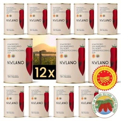 Afbeelding van DELICRET 12x 400g NOLANO San Marzano Tomaten in blik DOP heel &amp; gepeld pizzatomaten + NAPOLITAANSE PIZZARECEPTEN het Duits (12x 400g)