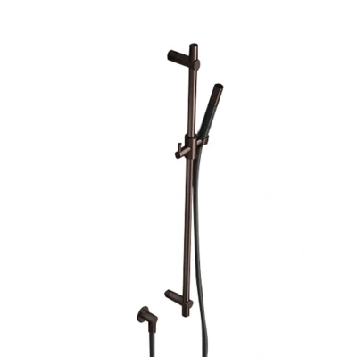 Afbeelding van HotBath Cobber glijstang 90cm met wandaansluitbocht 150cm doucheslang en staafhanddouche messing verouderd verweerd