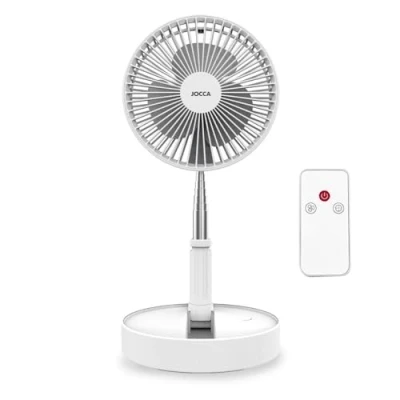 Afbeelding van Jocca Staande ventilator met afstandsbediening, oplaadbare accu, 7200 mAh, draagbare ventilator, 3 snelheden, in hoogte verstelbaar van 36 tot 97,5 cm, opvouwbaar, USB oplader