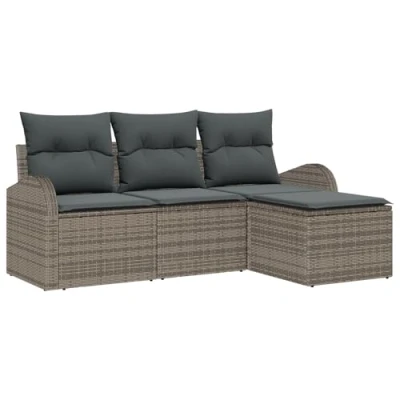 Afbeelding van vidaXL 4 Delige Tuin Sofa Set met Kussens Grijs Poly Rattan