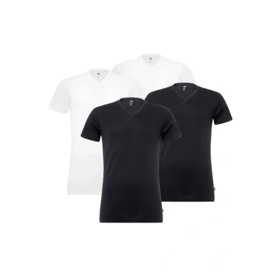 Afbeelding van Levi&#039;s 4ER PACK Vausschnitt Kurzarm Tshirt basic, Heren, Maat: Medium, Weiß schwarz