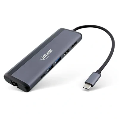 Afbeelding van InLine 8 in 1 USB C multihub (USB C, 5 Havens), Docking station + hub, Grijs
