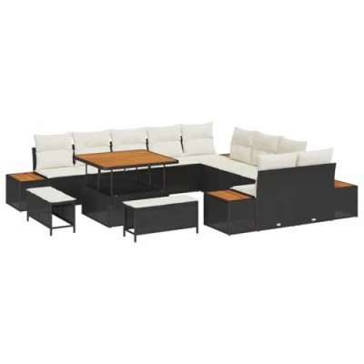 Afbeelding van vidaXL 13 delige tuinsofaset met kussens in zwart poly riet en acacia