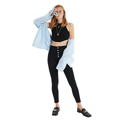 Afbeelding van Trendyol Blauwe Jeggingjeans Met Hoge Taille En Knopen Aan De Voorkant Twoaw21Je0446