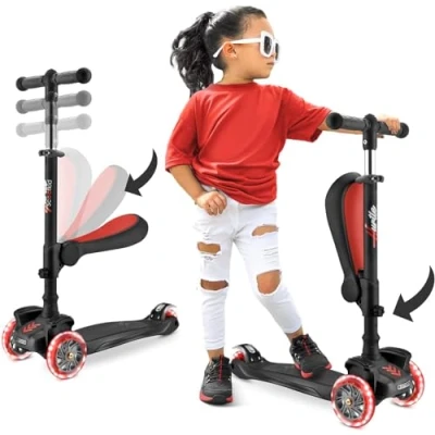 Afbeelding van Hurtle Kinderstep, 3 wiel Step, Opvouwbare Scooter met Verstelbare Hoogte, Antislip Platform, LED Verlichte Wielen, Step voor Meisjes/Jongens van 2 tot 12 Jaar