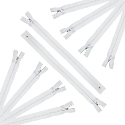 Afbeelding van Trimz 20cm ( 8&quot;) Wit one Way end Stop Zip met 4mm Tanden 10 Stks, Polyester, 20 cm